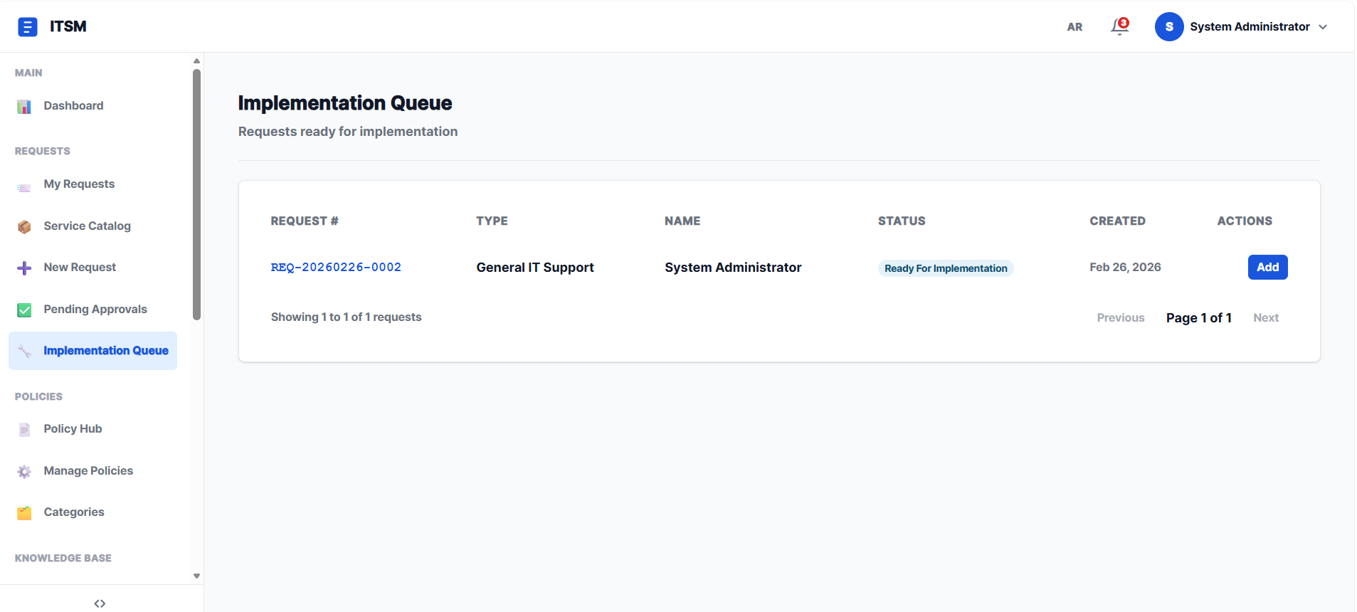 ITSM Implementation Queue — track and manage IT tasks